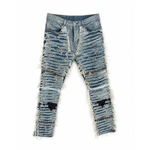 mnml Distressed Shredded Skinny Jeans Mens W32 Light Wash Destroyed Fringe